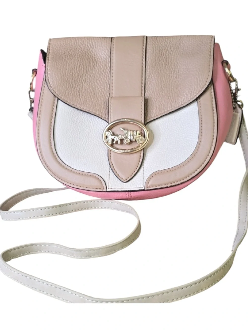 Coach Pink Colorblock Georgie Saddle Crossbody Bag